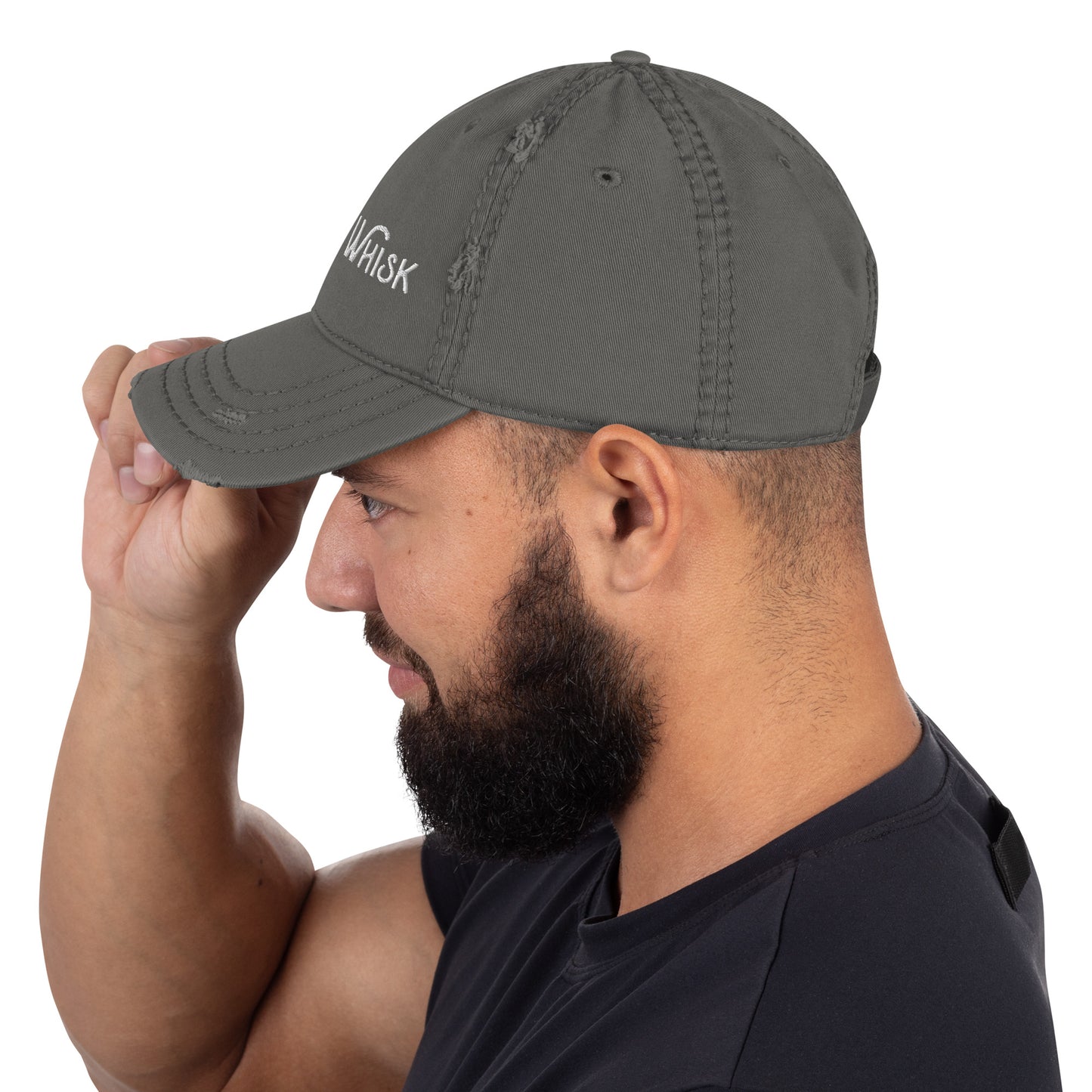 Distressed Dad Hat with Embroidered White Logo