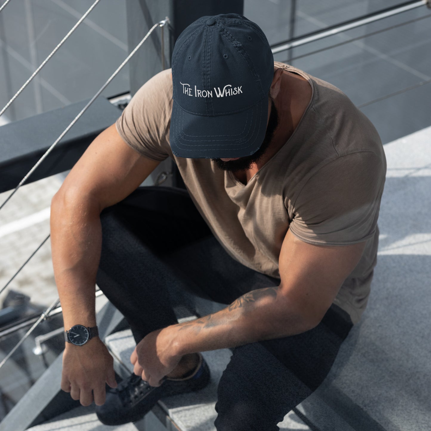 Distressed Dad Hat with Embroidered White Logo