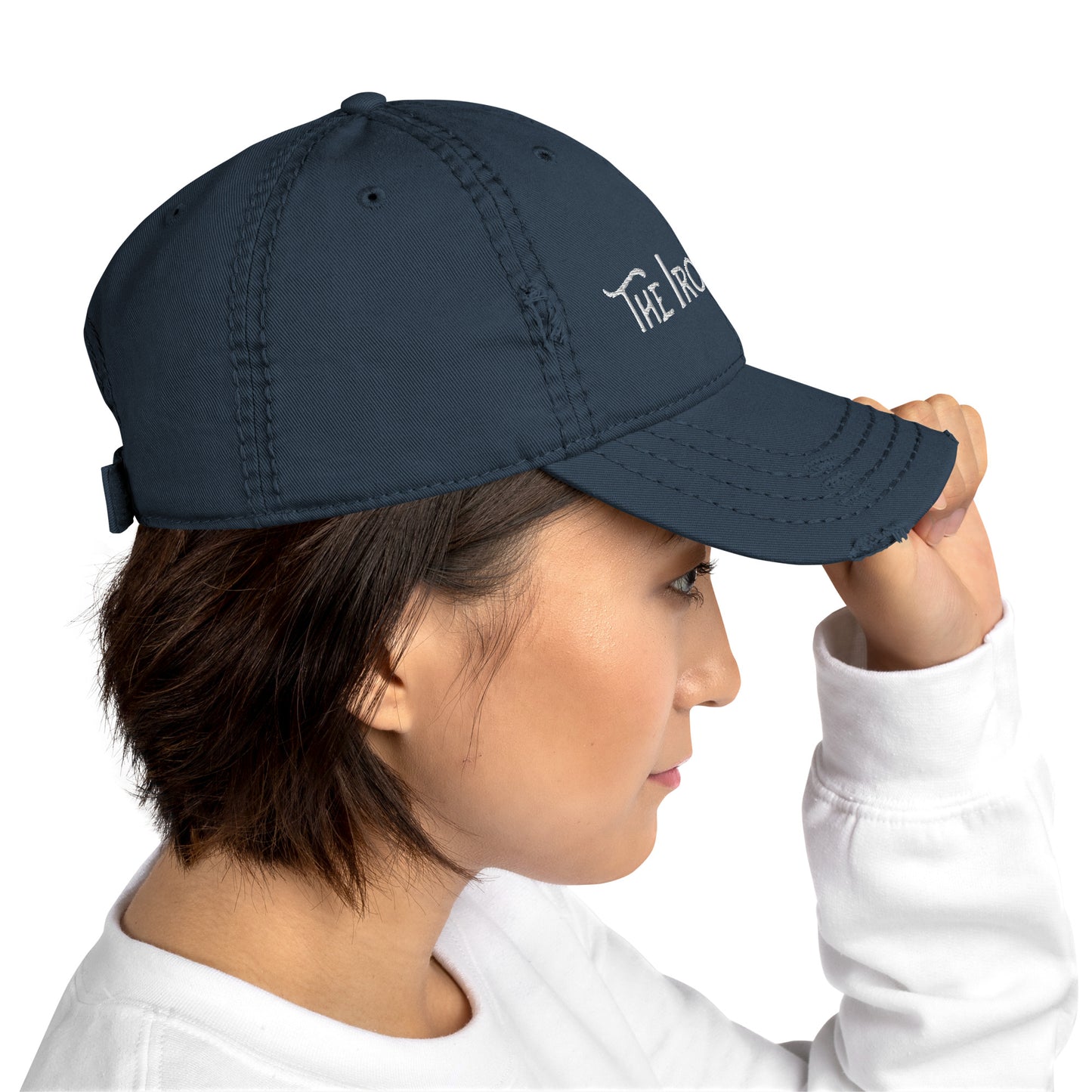 Distressed Dad Hat with Embroidered White Logo